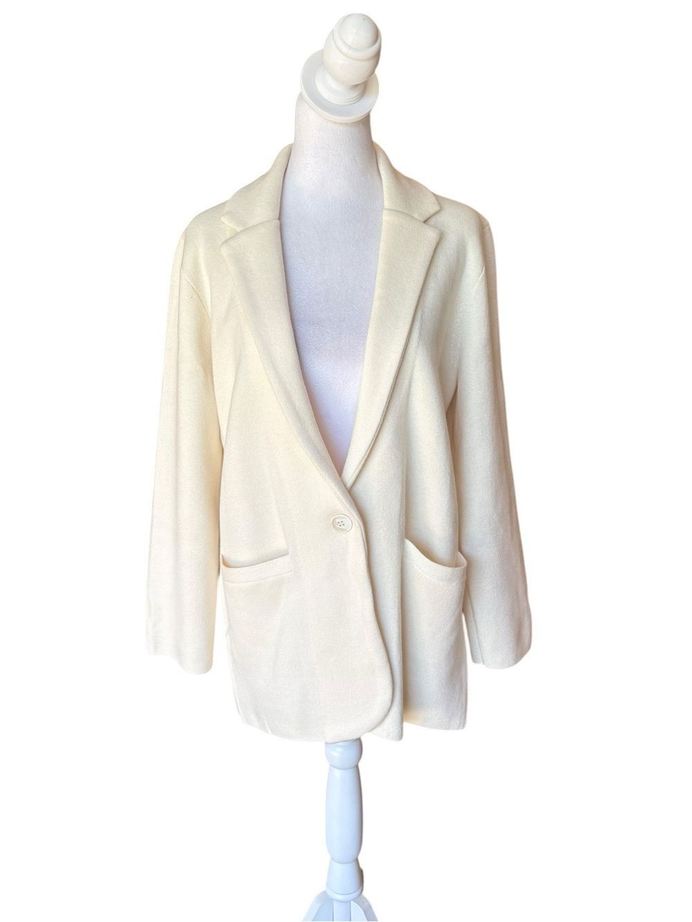 J Crew Cecile Relaxed Sweater Blazer Cotton Wool Blend Womens Small Ivory